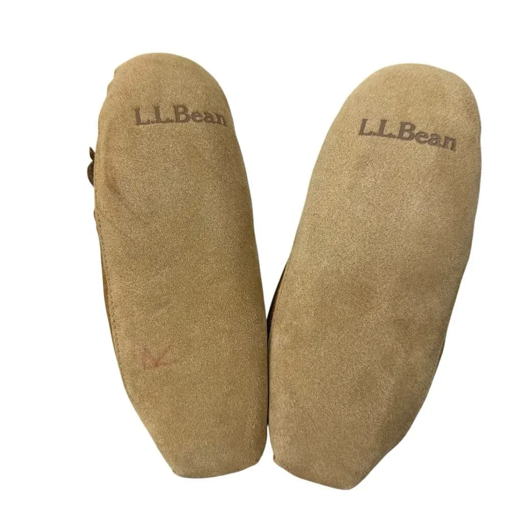 LL BEAN Slippers Kids 3 Brown Suede Shearling Lined Wicked Good Moc